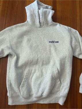 White Fox Boutique Heather Gray Hoodie with Navy Logo